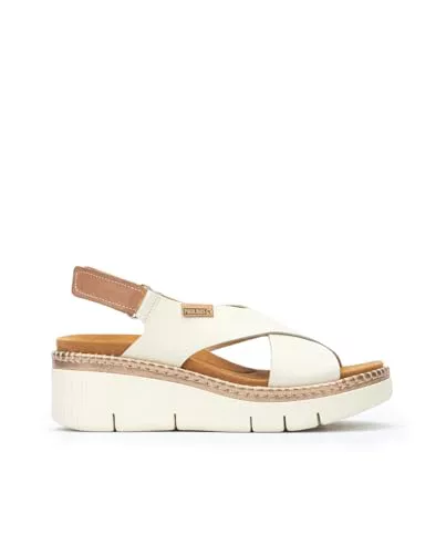Pikolinos Gomera Sandalias Cuña Mujer | en Cuero | Suela Extraligera en Color Blanco