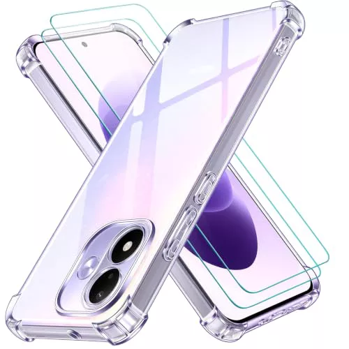 ivoler Funda para Xiaomi Redmi Note 17 4G / 5G con 2 Piezas Cristal Templado, Carcasa Protectora Antigolpes Antiarañazos Transparente con Cojín Esquina Parachoques, Suave TPU Silicona Bumper Case