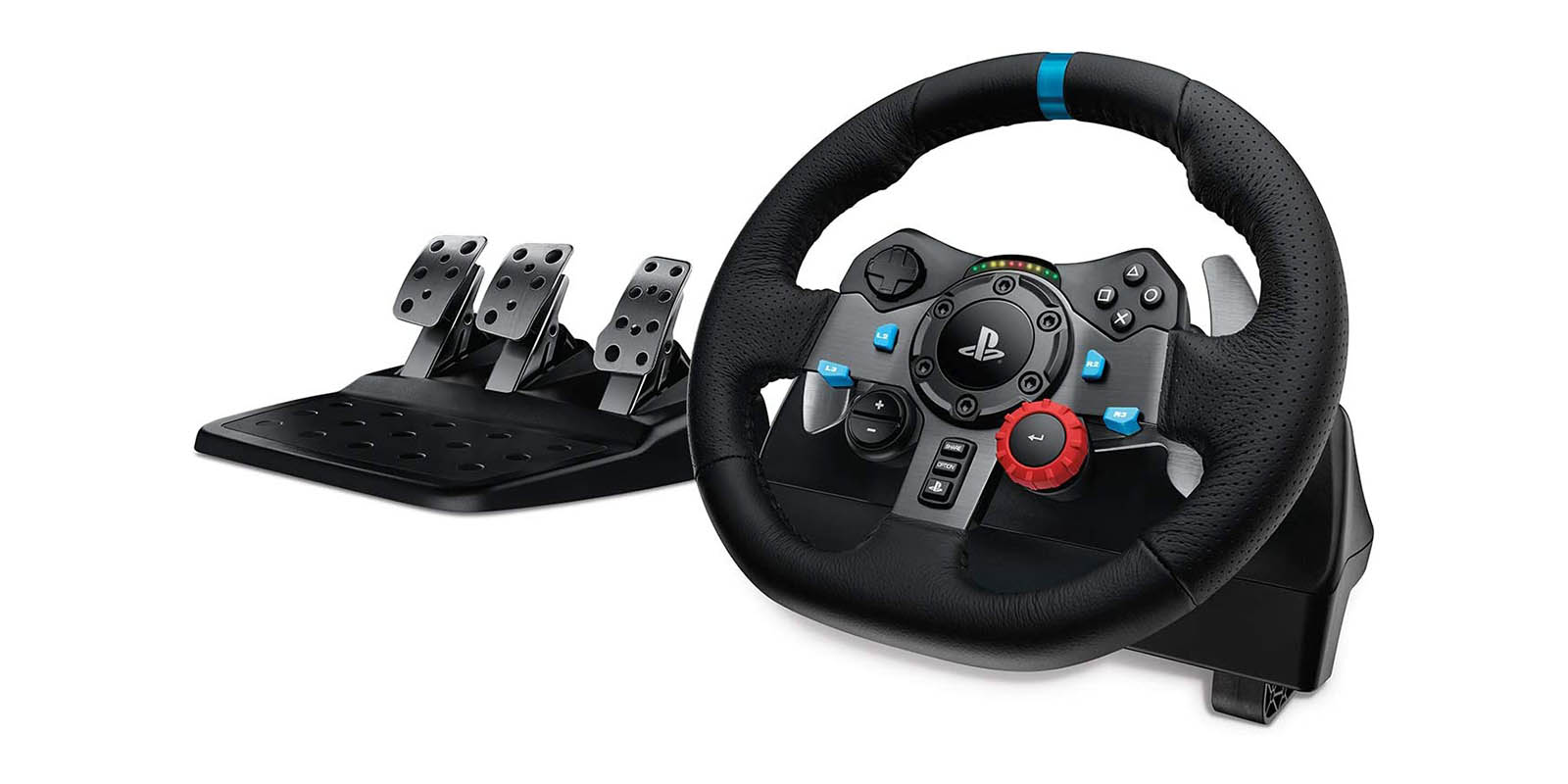 Logitech G29 Driving Force Volante de Carreras y Pedales, Force Feedback, Aluminio Anodizado, Palancas de cambio, Volante de Cuero, Pedales Ajustables, Enchufe EU, PS5, PS4, PC, Mac - Negro