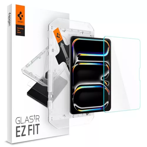 Spigen Glas.tR EZ Fit Protector de Pantalla para iPad Pro 11 Pulgadas (M5, 2025, 8.ª generación; M4, 2024, 7.ª generación), 1 Unidad, Dureza 9H, Fácil Instalación, Alta Definición