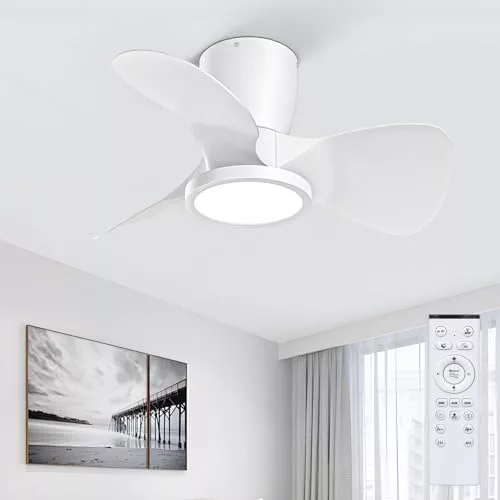 Ateroll Ventilador de Techo con Luz, Ø61CM, 3CCT (3000K-4000K-5000K), 1500LM Ventilador de Techo con Mando a Distancia, 6 Velocidades, Temporizador, Apto para Salón, Dormitorio (blanco lechoso)