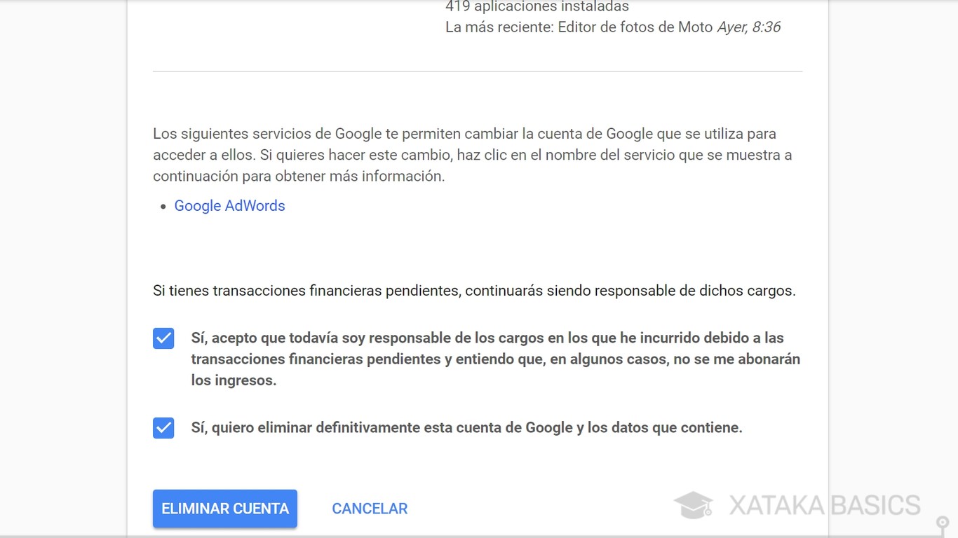 Cómo borrar tu cuenta de Google
