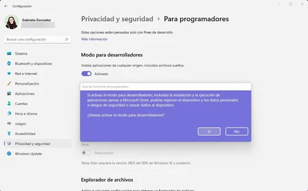 Modo Desarrollador Windows 11