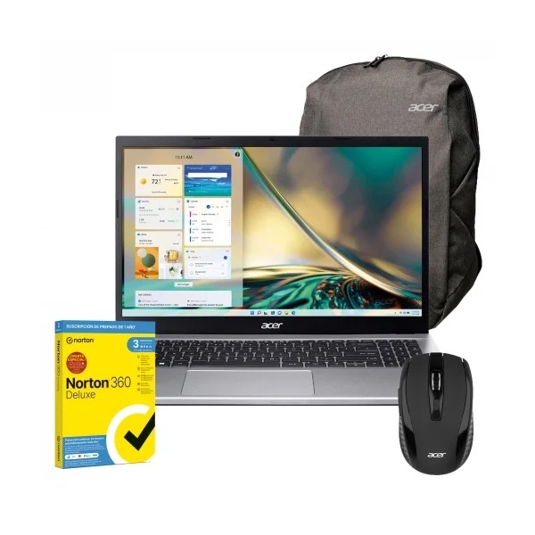 Ordenador Portátil Acer Aspire 3 A315-59-51D0 con Mochila, Ratón y Antivirus Norton
