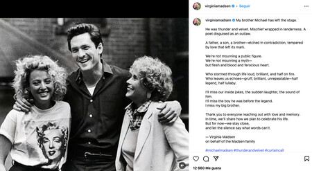 Virginia Madsen despide a su hermano en Instagram