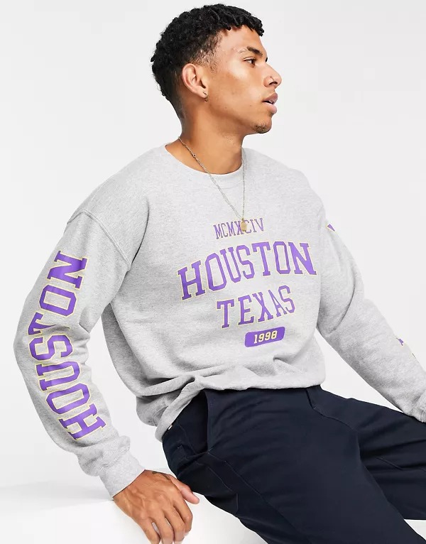 Topman college print sweatshirt in gray