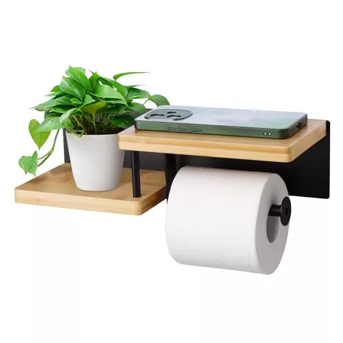 Gelewuld Portarrollos de papel higiénico de bambú de 2 compartimentos con estante