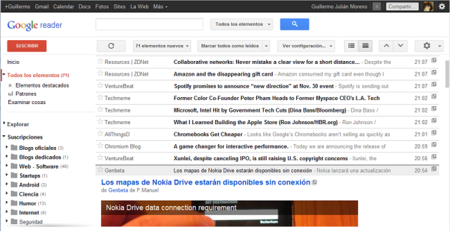 Google Reader ya permite seleccionar la densidad de información al estilo Gmail