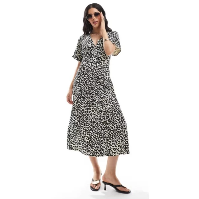 Vestido de tarde midi con estampado animal