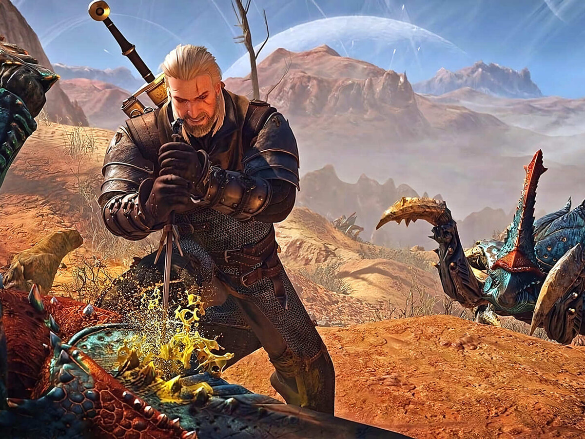 Geralt observando un paisaje de arena que apunta a la expansión Zerrikania en The Witcher 3