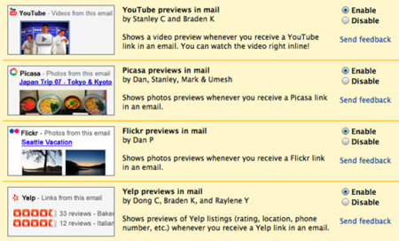 Gmail Labs se integra con Youtube/Flickr/Picasa/Yelp