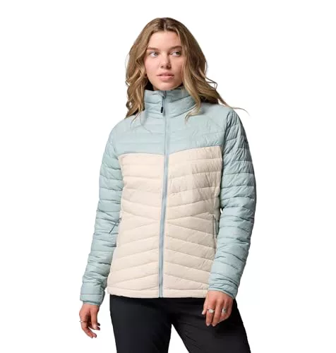 Columbia Powder Pass Chaqueta, Resistente al Agua, Aislamiento Ecológico, Dobladillo Ajustable, Bolsillos Seguros, Mentonera - Mujer
