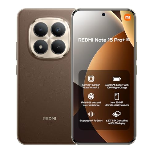XIAOMI REDMI Note 15 Pro+ 5G - Smartphone de 8+256GB, Pantalla AMOLED 6,83" 1.5K AMOLED, Snapdragon 7s Gen 4, cámara de 200 MP, Hypercharge 100W, Cargador no Incluido, café Moca (Versión ES)