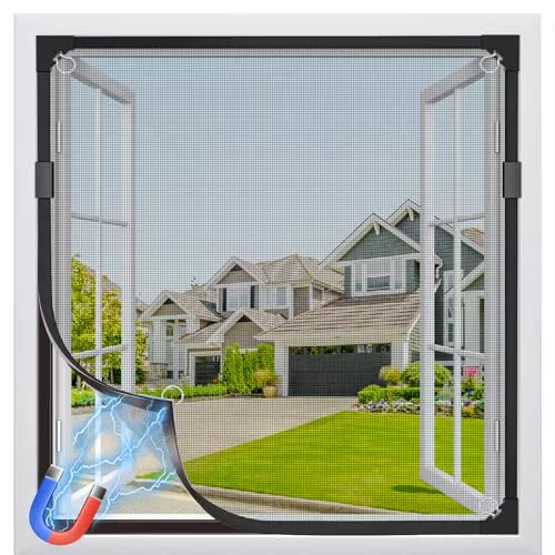 MLEJU Mosquitera Ventana Magnetica,130×140cm Malla de Fibra de Vidrio,Ajustable Mosquiteras para Ventanas Magneticas, Fácil Instalación sin Taladrar, Fácil de Limpiar- Marco Negro y Red Negro