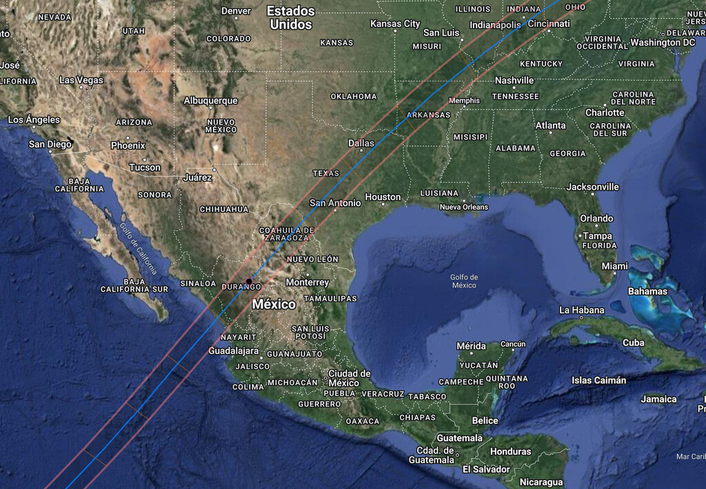Este mapa nos miestra dónde y cuando se podrá ver el eclipse