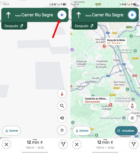 Gemini en acción con una ruta a pie en Google Maps