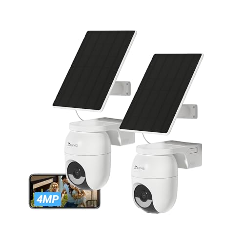 EZVIZ 2PK Cámaras de Vigilancia WiFi 4MP, AOV 360° con Batería de 5200mAh, Detección Humana/Vehicular, Visión Nocturna a Color, Defensa Activa, CB8 Lite + Panel Solar 5W, sin Tarjeta SD