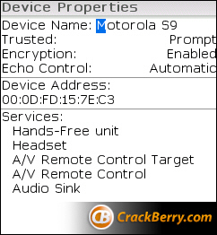 Blackberry Pearl 8100 con soporte A2DP