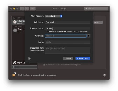 新しいユーザーの作成