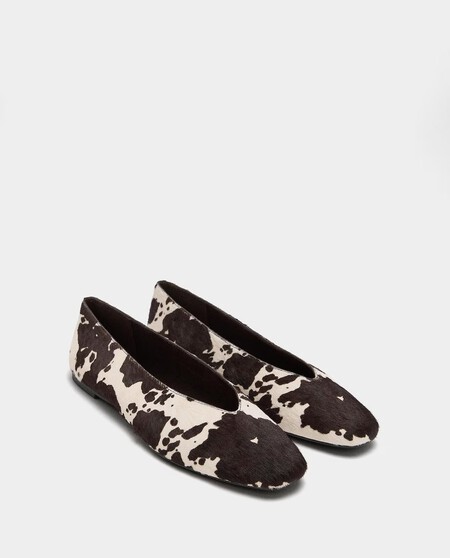 Bailarinas Estampado Animal Vaca Parfois Piel Rebajas Zapatos Bonitos Planos Elegantes