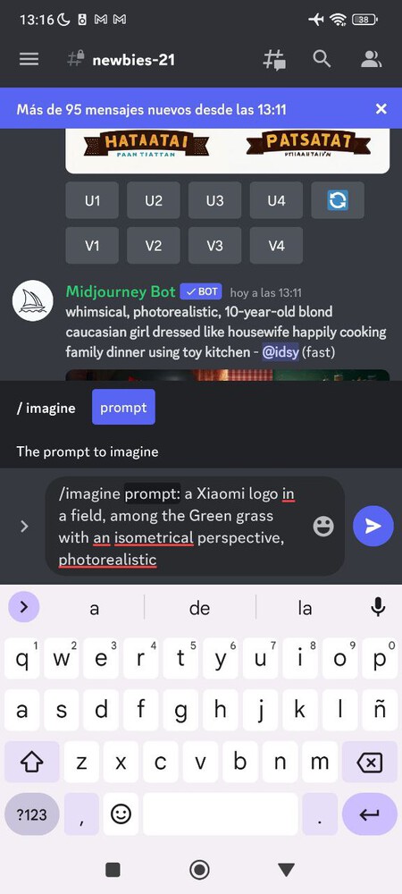Enviando un prompt a Midjourney a través del servidor en Discord