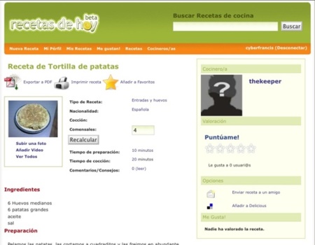 Recetas de hoy, sencilla red social de recetas