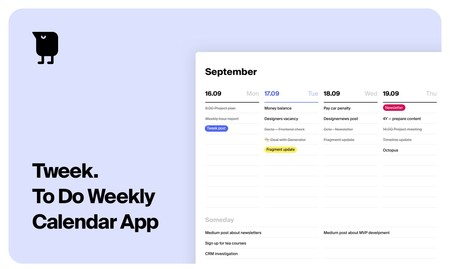 Una plantilla semanal para organizarlo todo: Tweek es un servicio gratuito para los que apuestan por el minimalismo