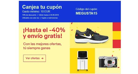 Cupón de 15% de descuento en eBay en artículos ya rebajados hasta un 40% y con envío gratis