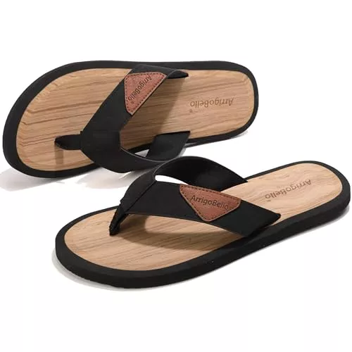 ARRIGO BELLO Chanclas Hombre Vestir Sandalias Verano Flip Flops Antideslizante Piel Cuero Chancletas Talla 41-46 (B Negro,Talla 42)