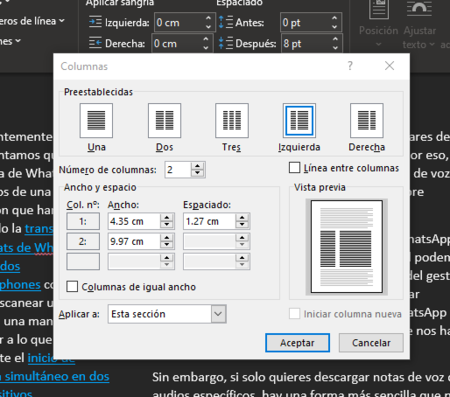 Personalizar columnas Word