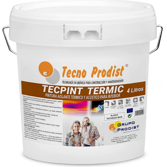 TECPINT TERMIC de Tecno Prodist - Pintura con aislante térmico y acústico al agua - Interior - Antihumedad - Sin olor (BLANCO) - Blanco - 4 Litros