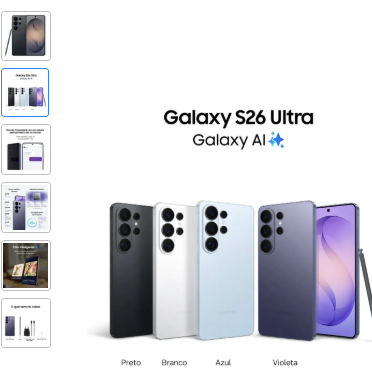Celular Samsung Galaxy S26 Ultra 5G, 512GB, 12GB RAM, Câmera Quádrupla, Tela Grande de 6.9" Preto