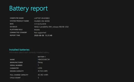 Cómo ver los ciclos de batería de un portátil con Windows 10, su vida útil  y su autonomía en horas de pantalla encendida