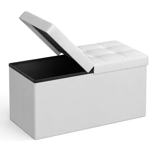SONGMICS Puff Almancenaje, Banco Almacenaje, Banco con Tapa Plegable, Capacidad de 89 L