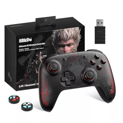 8Bitdo Ultimate 2C Mando Inalámbrico para PC con Windows/Android, Joysticks de Efecto Hall y Gatillos Hall, Sin Derrapes, Frecuencia Sondeo 1000Hz, Botones L4/R4 Reasignables - Black Myth: Wukong