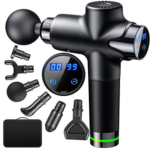Pistola de Masaje Muscular,Masajeador de Músculos de Tejido Profundo con 30 Niveles Ajustables,Pistola Masajeadora Deep Tissue Potente hasta 3000rpm,6 cabezales de masaje y pantalla táctil LED-negro…