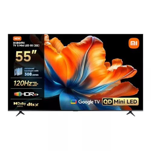 XIAOMI TV S Mini LED 55" (140 cm), QLED Mini LED Televisión, 4K UHD, Smart TV con Google TV, HDR10+, Triple Tuner, DVB T2, 60Hz con 120Hz Game Boost Mode, MEMC, Dolby Audio, Airplay 2
