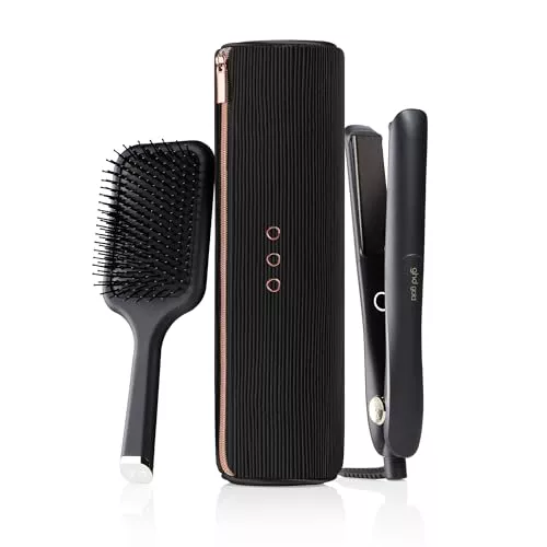 ghd gold gift set - Set de regalo plancha de pelo profesional, cepillo ghd all-rounder y neceser resistente al calor, tecnología dual-zone, edición 2023