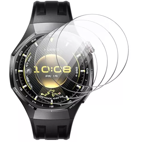 GIOPUEY Protector de Pantalla para Huawei Watch GT 6 Pro 46mm, [4 Unidades] HD Vidrio Templado láminas Protectora [Cobertura Completa] con Capa Oleófoba - Transparente