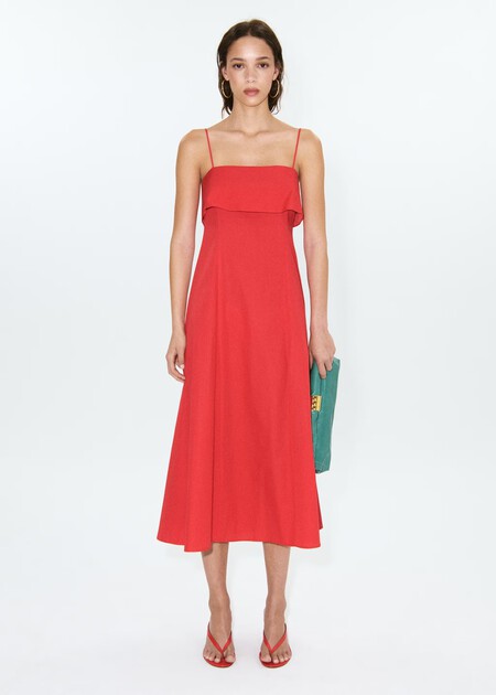 Vestido Fiesta Rojo Bonito No Aprieta Holgado Amplio Elegante Sexy Mango