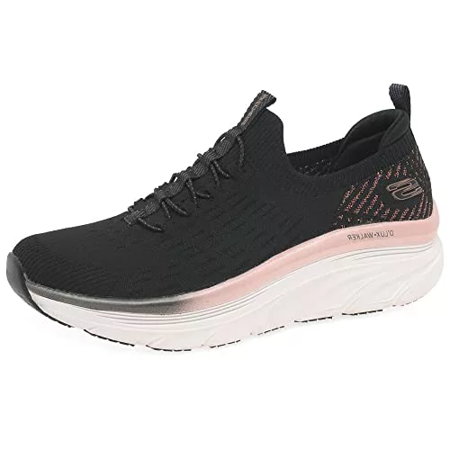 Skechers D'LUX WALKER LET IT GLOW, Zapatillas para Mujer, Black Knit/Rose Gold Trim, 38 EU