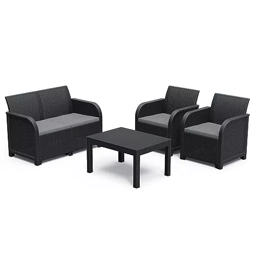 Keter Conjunto de Jardín Sanremo 2 sillones y sofá 2 plazas y Mesa Auxiliar