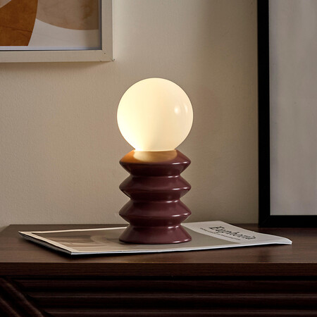 Lámpara de mesa LED Terracota THE HOME DECO FACTORY con estructura cerámica marrón pantalla blanca color cambiante CCT 2700K-3200K de pilas