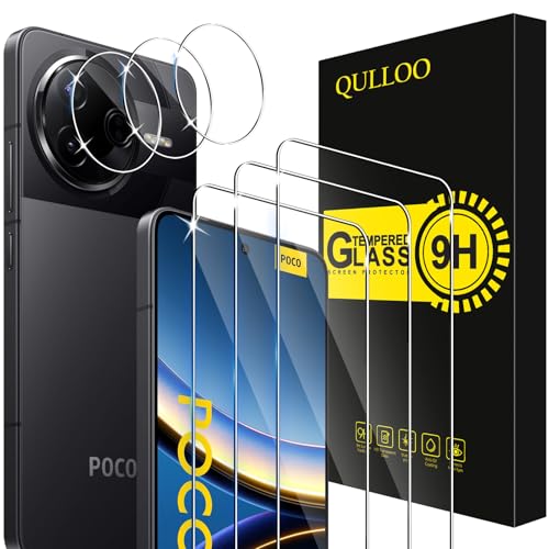 QULLOO Protector de Pantalla para Xiaomi Poco F7 Pro 3 Piezas Cristal Templado y 3 Piezas Protector de Lente de Cámara