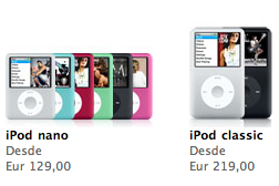 Rebaja de precio en los iPod nano y classic