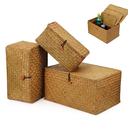 Pack x3 Cestas de Mimbre con Tapas (S, M, L)