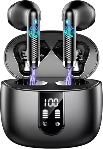 Auriculares Inalámbricos Bluetooth, Auriculares Bluetooth 5.4 HiFi Estéreo, 56H Cascos Inalambricos Bluetooth con ENC Reducción de Ruido, Pantalla LED, USB-C, Control Táctil,IP7 Impermeable Audifonos