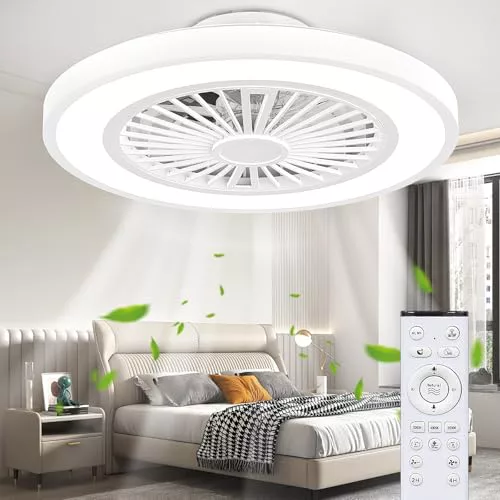 Ateroll Ventilador de Techo con Luz y Mando a Distancia, Ø54CM Ventilador Silencioso, 6 Velocidad del Viento ajustable con Control Remoto, Temporizador, Memoria de Luz, Modo Verano & Invierno