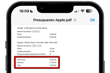 Apple からもらった修理見積もりの抜粋