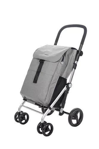 Carlett - Classic Family Lett470 | Carro Plegable | Carrito de Supermercado Resistente | 4 Ruedas | para Compras Grandes | Gran Capacidad 64L | Bolsa Principal 32kg | Bolsa Isotérmica 12L | Gris